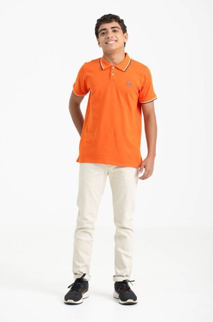 Boys' Polo T-Shirt with Thin Contrast Tipping